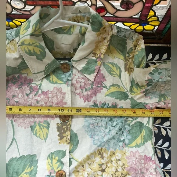 Anthropologie Mellie‎ Hydrangea Floral Raincoat Linen Trench Jacket Soft Girl - Picture 12 of 12